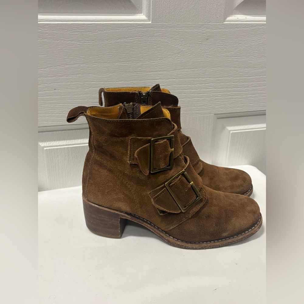 Frye Brown Suede Double Buckle Ankle Boots 9.5M